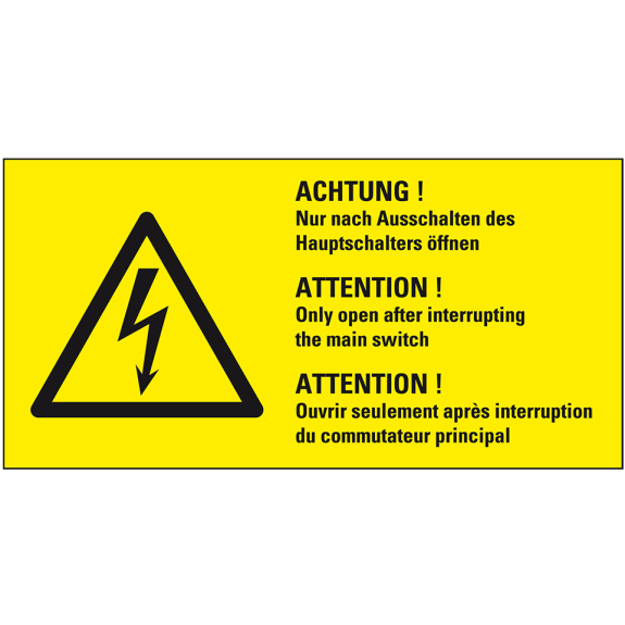 Warn-Kombischild Nur n.Ausschalten d.Hauptschalt.öffnen, praxisbewährt, Folie, 100x50mm-Lire la description
