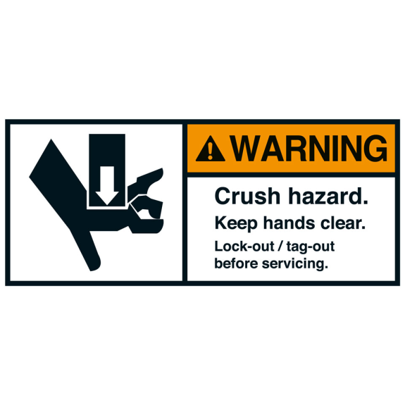 ANSI-Aufkleber WARNING Crush hazard,Lock-out,UL anerk.,Folie,45x100mm,2/Bogen ANSI-Aufkleber WARNING Crush hazard,Lock-out,UL anerk.,Folie,45x100mm,2/Bogen-Beschreibung lesen