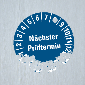 Prüfplakette NP 26-31, blau, Dokumentenfolie, fälschungssicher, Ø 20mm, 10/Bogen-Beschreibung lesen