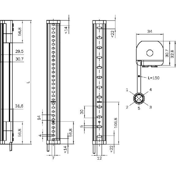 Barrière sécurité T2 (R) H=0750mm Rés=14mm P=15m IP67 - C2C-EA07510A10000 Barrière sécurité T2 (R) H=0750mm Rés=14mm P=15m IP67 - C2C-EA07510A10000-Lire la description