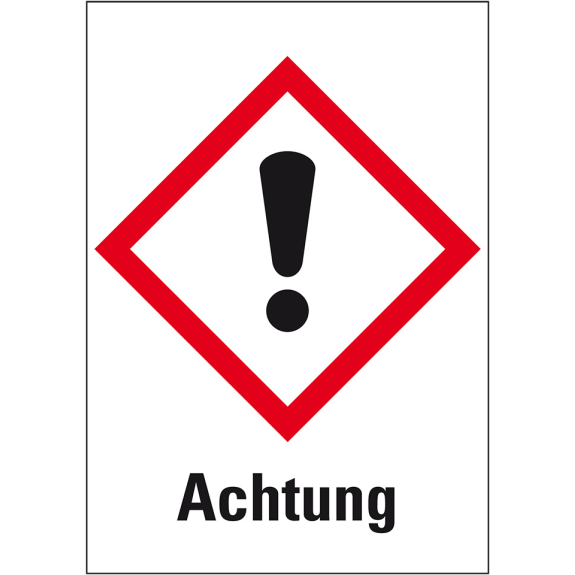 Gefahrensymbol Ausrufezeichen GHS 07, Achtung, Folie, 52x37mm, 6/Bogen, GHS-Verordnung-Beschreibung lesen