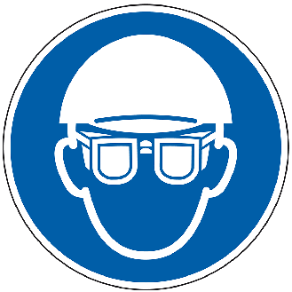 Gebotsschild Kopf- und Augenschutz benutzen, praxisbewährt, Folie, selbstklebend, Ø 200mm, BGV A8-Beschreibung lesen