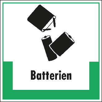 Abfallkennzeichen Batterien, mit Symbol und Text, Folie, selbstklebend, 200x200mm-Beschreibung lesen
