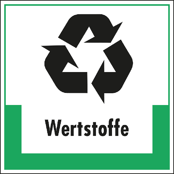 Abfallkennzeichen Wertstoffe, mit Symbol und Text, Kunststoff, 200x200mm Abfallkennzeichen Wertstoffe, mit Symbol und Text, Kunststoff, 200x200mm-Beschreibung lesen