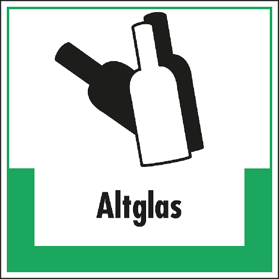 Abfallkennzeichen Altglas, mit Symbol und Text, Kunststoff, 200x200mm-Leggi tutto