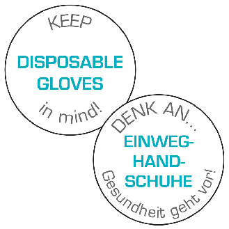 Motivationsschild DENK AN EINWEGHANDSCHUHE Gesundheit geht vor!, Folie, Ø 100mm-Beschreibung lesen