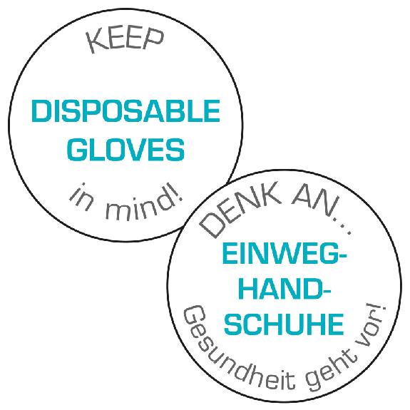 Motivationsschild DENK AN EINWEGHANDSCHUHE Gesundheit geht vor!, Folie, Ø 100mm-Beschreibung lesen