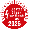 Prüfplakette Elektro-Check nach VDE,2026,rot,Folie,selbstkl,Ø 20mm,10/Bogen