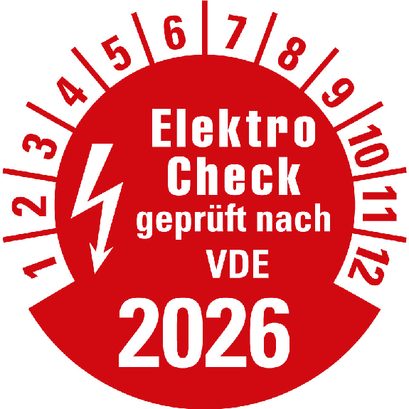 Prüfplakette Elektro-Check nach VDE,2026,rot,Folie,selbstkl,Ø 20mm,10/Bogen Prüfplakette Elektro-Check nach VDE,2026,rot,Folie,selbstkl,Ø 20mm,10/Bogen-Beschreibung lesen