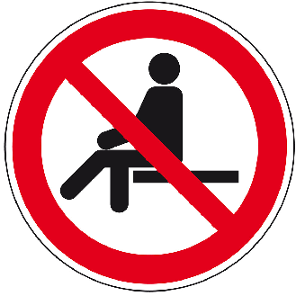 Verbotsschild Sitzen verboten, Folie, selbstklebend, Ø 100mm, DIN EN ISO 7010 P018-Beschreibung lesen