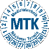 Prüfplakette MTK 25-30,weiß/blau,DIN EN 60601-01,Spezialkleber,Ø 30mm,10/Bogen Prüfplakette MTK 25-30,weiß/blau,DIN EN 60601-01,Spezialkleber,Ø 30mm,10/Bogen