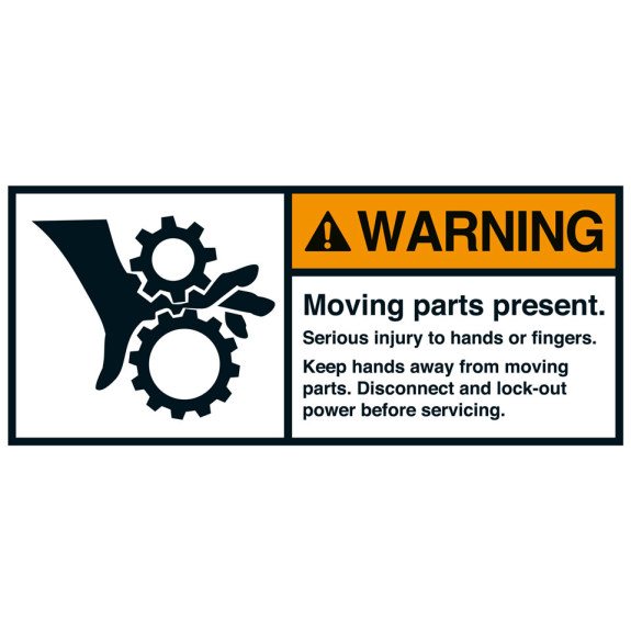 ANSI-Aufkleber WARNING Moving parts present,UL anerk.,Folie,70x160mm,2/BOG ANSI-Aufkleber WARNING Moving parts present,UL anerk.,Folie,70x160mm,2/BOG-Beschreibung lesen