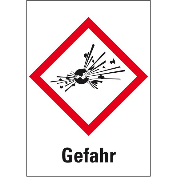 Gefahrensymbol Explodierende Bombe GHS 01, Gefahr, Haftpapier, 26x37mm, 1000/Rolle, GHS-Verordnung-Beschreibung lesen