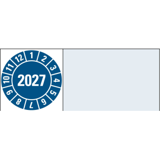 Kabelprüfplakette 2027, blau, Folie, selbstklebend, 20x100mm, 8/Bogen-Beschreibung lesen
