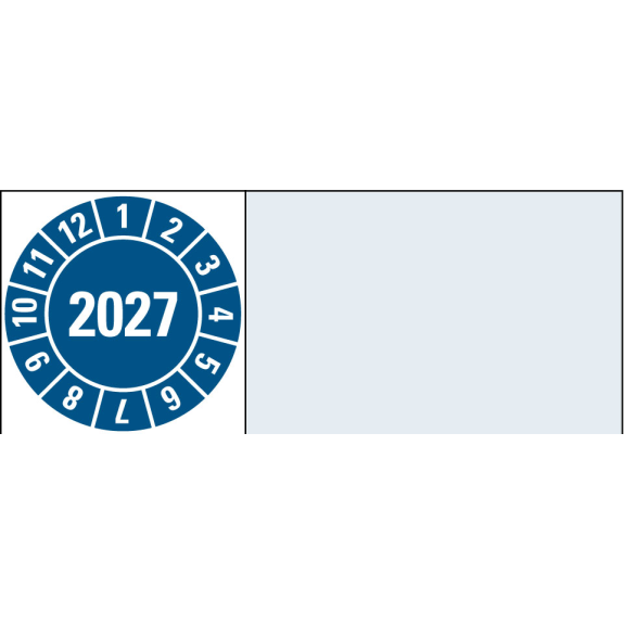 Kabelprüfplakette 2027, blau, Folie, selbstklebend, 20x100mm, 8/Bogen Kabelprüfplakette 2027, blau, Folie, selbstklebend, 20x100mm, 8/Bogen-Beschreibung lesen