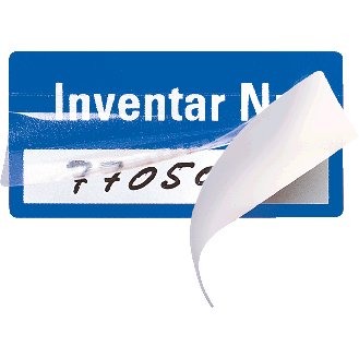 Etikett Inventar Nr., einzeilig, blau, Folie, Klappkaschierung, 40x20mm, 8/Bogen-Beschreibung lesen