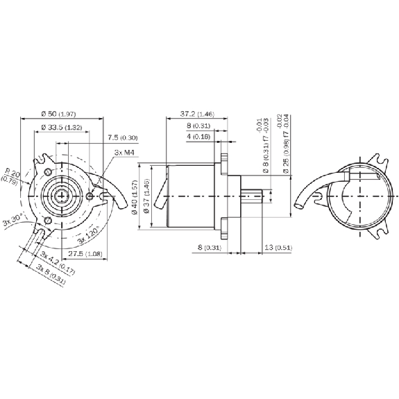 Codeur inc. Ø50mm Axe plein 8mm 2000i/t 7-30Vdc HTL/PushPull C0,5m - DBS50E-SKEJ02000-Lire la description
