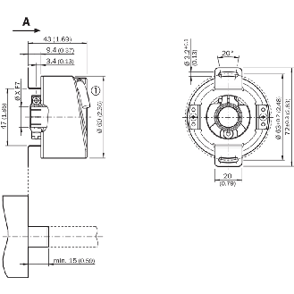 Codeur inc. Ø60mm Axe trav. 15mm 01000i/t 10-32Vdc HTL/Push pull C5m - DFS60B-THEM01000-Lire la description