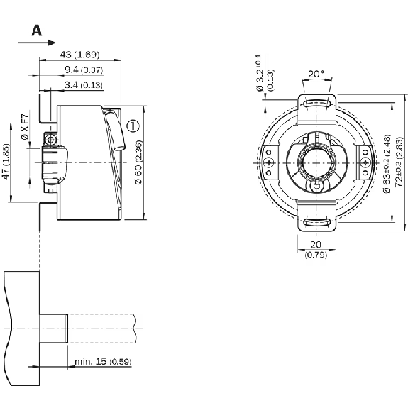 Codeur inc. Ø60mm Axe trav. 10mm 05000i/t 10-32V HTL/Push pull c1.5m - DFS60B-TDEK05000-Lire la description