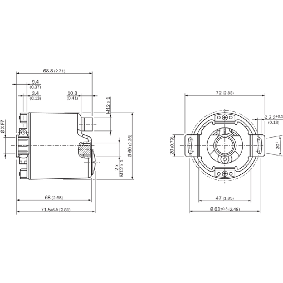 Codeur abs. multitours Ø60mm Axe creux 12mm Ethernet/IP - AFM60A-BEIB018X12-Lire la description