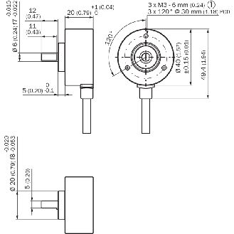 Codeur inc. Ø40mm Axe plein 6mm 0100i/t 10-27V HTL/Push pull c2m - DLS40E-S3GV00100-Lire la description
