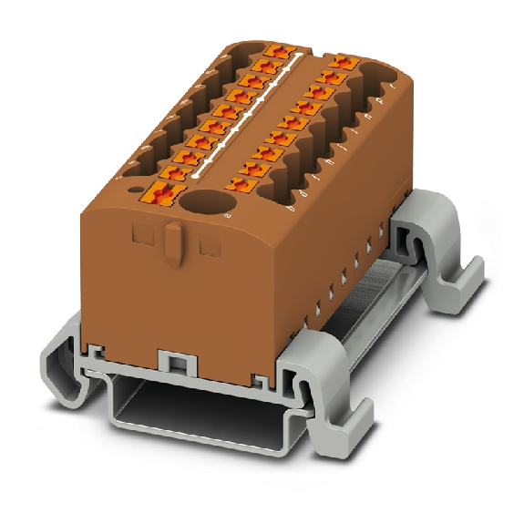 Bloc distributeur, 690V, 24A, Push-in, 19x 0,14-4mm², marron - PTFIX 6/18X2,5-NS35A BN-Lire la description