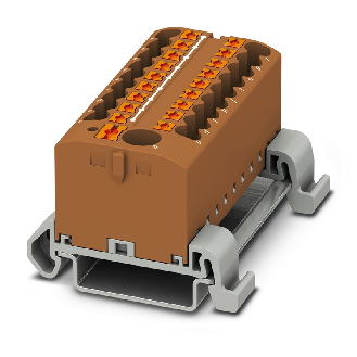Bloc distributeur, 690V, 24A, Push-in, 19x 0,14-4mm², marron - PTFIX 6/18X2,5-NS35A BN-Lire la description