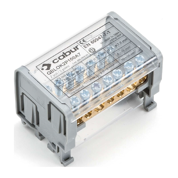 Bloc de jonction de distribution 2P-100A-7F - QBLOK2100 [QBLOK2P100A7]-Lire la description