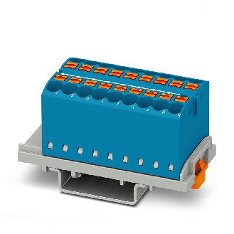 Bloc distributeur, 690V, 24A, Push-in, 18x 0,14-4mm², bleu - PTFIX 18X2,5-NS35 BU-Lire la description