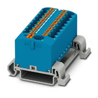 Bloc distributeur, 690V, 24A, Push-in, 19x 0,14-4mm², bleu - PTFIX 6/18X2,5-NS35A BU-Lire la description