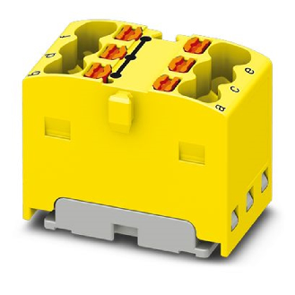 Bloc distributeur, 450V, 17,5A, Push-in, 6x 0,14-2,5mm², jaune - PTFIX 6X1,5 YE-Lire la description
