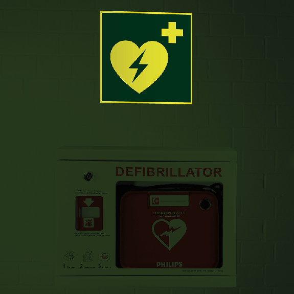 PERMALIGHT power langnachleuchtend Rettungszeichen Autom. externer Defibrillator, Aluminium, 200x200mm, ASR-Beschreibung lesen