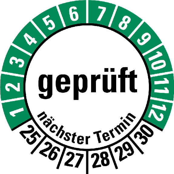 Prüfplakette geprüft nächster Termin,25-30,Folie,selbstklebend,Ø 30mm,10/Bogen-Lire la description