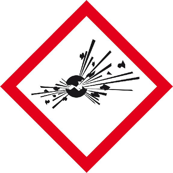 Gefahrensymbol Explodierende Bombe GHS 01, Folie, selbstklebend, 26x26mm, 21/Bogen, GHS-Verordnung-Beschreibung lesen