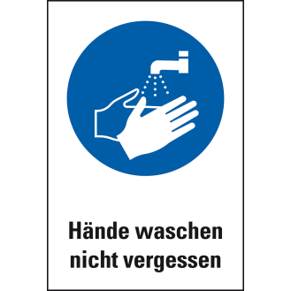 Gebots-Kombischild Hände waschen nicht vergessen, Kunststoff, 200x300mm, ASR A1.3, DIN EN ISO 7010 M011-Beschreibung lesen