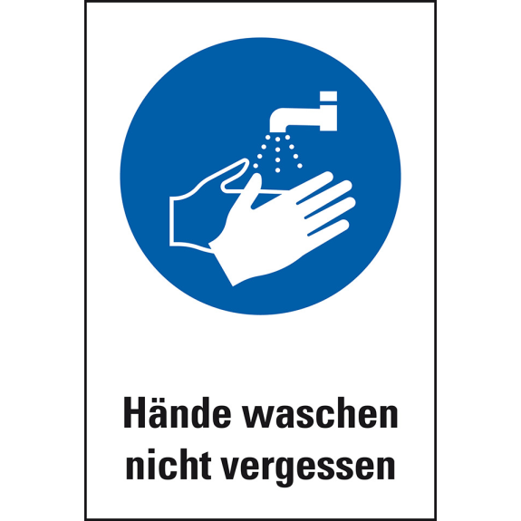 Gebots-Kombischild Hände waschen nicht vergessen, Kunststoff, 200x300mm, ASR A1.3, DIN EN ISO 7010 M011 Gebots-Kombischild Hände waschen nicht vergessen, Kunststoff, 200x300mm, ASR A1.3, DIN EN ISO 7010 M011-Beschreibung lesen