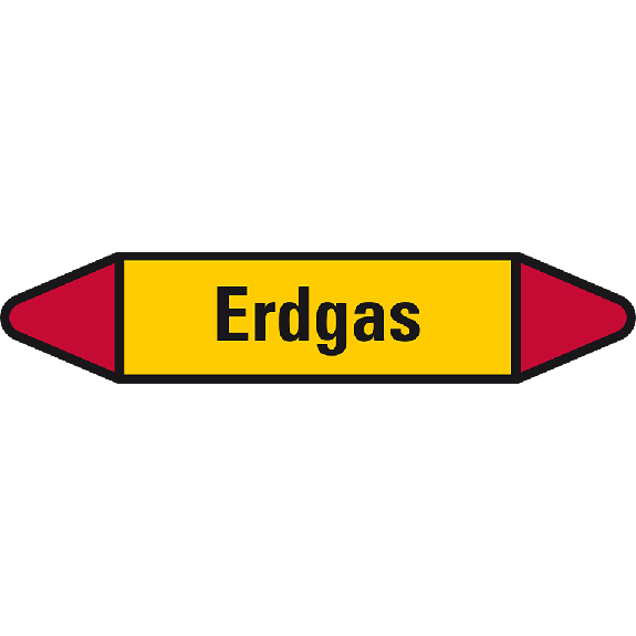 Rohrleitungsetikett Erdgas, gelb/schwarz/rot, für Ø 15-25mm, 17x96mm, 8/Bogen-Beschreibung lesen