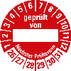 Prüfplakette geprüft von NP,26-31,Beschriftungsfeld,rot,Folie,Ø 30mm,10/Bogen Prüfplakette geprüft von NP,26-31,Beschriftungsfeld,rot,Folie,Ø 30mm,10/Bogen