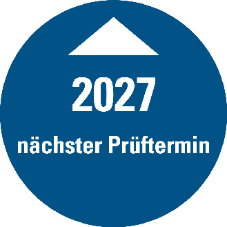 Systemprüfplakette Nächster Prüftermin 2027, blau, Folie, Ø 30mm, 10/Bogen-Beschreibung lesen