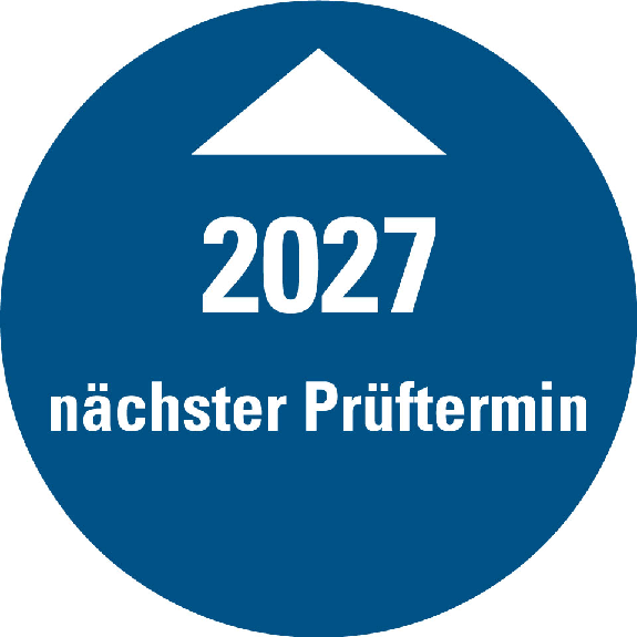 Systemprüfplakette Nächster Prüftermin 2027, blau, Folie, Ø 30mm, 10/Bogen-Beschreibung lesen