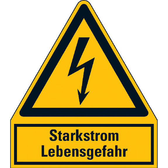 Warn-Kombischild Starkstrom Lebensgefahr, RoHS konform, Folie, selbstklebend, 210x240mm, ASR A1.3, DIN EN ISO 7010 W012-Beschreibung lesen