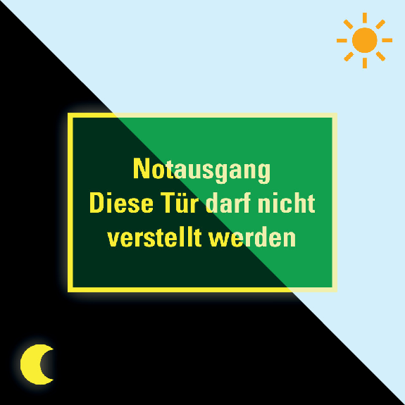 PERMALIGHT power langnachleuchtend Rettungszeichen Notausgang Tür darf nicht..., pb., Folie, 300x200mm PERMALIGHT power langnachleuchtend Rettungszeichen Notausgang Tür darf nicht..., pb., Folie, 300x200mm-Beschreibung lesen