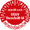 Prüfplakette gepr.n. DGUV Vorschrift 68,25-30,rot,Folie,selbst.,Ø 30mm,10/Bogen
