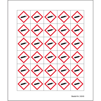 Minisymbol GHS 04 Unter Druck stehende Gase, Polyesterfolie, selbstklebend, 20x20mm, 30/Bogen-Beschreibung lesen