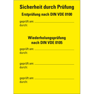 Prüfnachweis Typ B, Erstprüfung nach VDE 0100/0105, Folie, ablösbar, 105x148mm-Beschreibung lesen