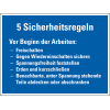 Hinweisschild 5 Sicherheitsregeln Vor Beginn der Arbeit..., Kunststoff, 200x150mm, VDE