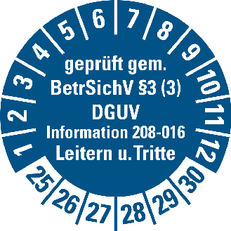 Prüfplakette BetrSichV 3,Leitern,25-30,blau,Folie,selbstklebend,Ø 30mm,500/Rolle-Beschreibung lesen