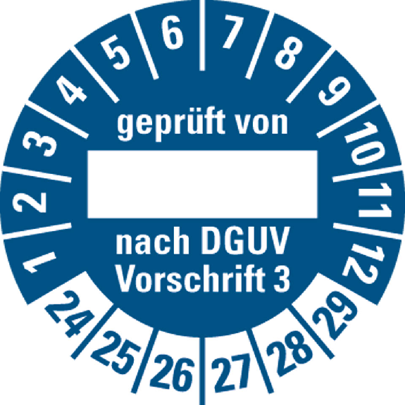 Prüfplakette gepr.von/nach DGUV Vorschr.3,24-29,blau,Folie,selbst.,Ø30mm,10/BOG Prüfplakette gepr.von/nach DGUV Vorschr.3,24-29,blau,Folie,selbst.,Ø30mm,10/BOG-Beschreibung lesen