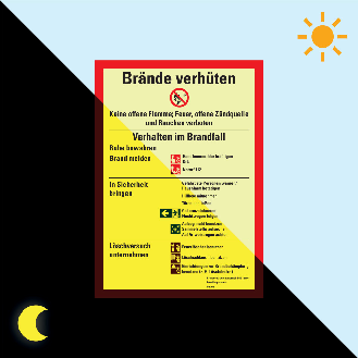 PERMALIGHTpower langnachleuchtend Aushang Brände verhüten, DIN14096, für bauliche Anlagen, Kunststoff, 210x297mm-Beschreibung lesen