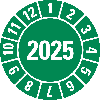 Prüfplakette 2025, grün, Folie, selbstklebend, Ø 10mm, 10/Bogen